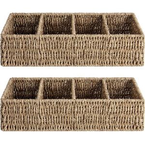 Wicker Baskets for Organizing with 4 and 6 Sections, Handwoven Desk Baskets 2 pk